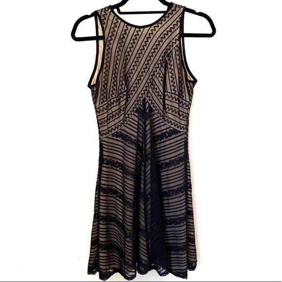 NWT Cache Nude Underlay Black Overlay HiNeck Dress - Picture 7 of 13